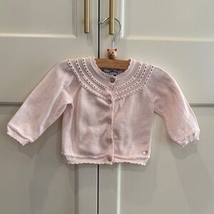 Tartine et Chocolat Baby Pink Cotton Cardigan 6M | Classic French Knit Sweater
